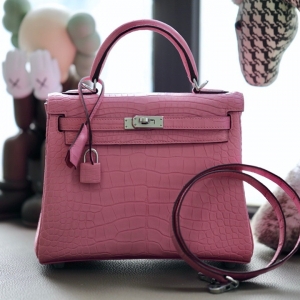 愛馬仕Hermes Kelly系列 凱莉包25cm 鱷魚皮 純手工定制版 櫻花粉