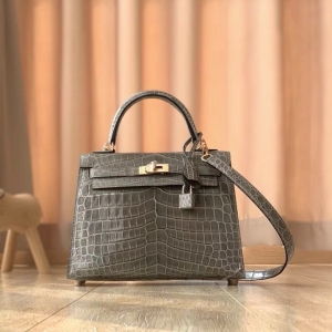 愛馬仕Hermes Kelly系列 凱莉包25cm 鱷魚皮 純手工定制版 斑鳩灰