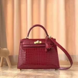 愛馬仕Hermes Kelly系列 凱莉包25cm 鱷魚皮 純手工定制版 石榴紅