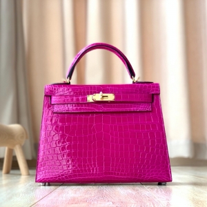 愛馬仕Hermes Kelly系列 凱莉包25cm 鱷魚皮 純手工定制版 夜譚紫