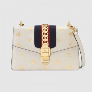 524405 Gucci Sylvie系列蜜蜂星星小號肩背包 古馳單肩包 白色