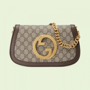 699268 古馳Gucci Blondie系列肩背包 GG Supreme帆布棕色皮革滾邊女包
