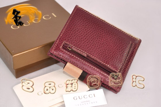 185931 古奇女士錢包 Gucci帆布錢夾 雙G花布女士錢包 Gucci短款錢包 杏配紅色